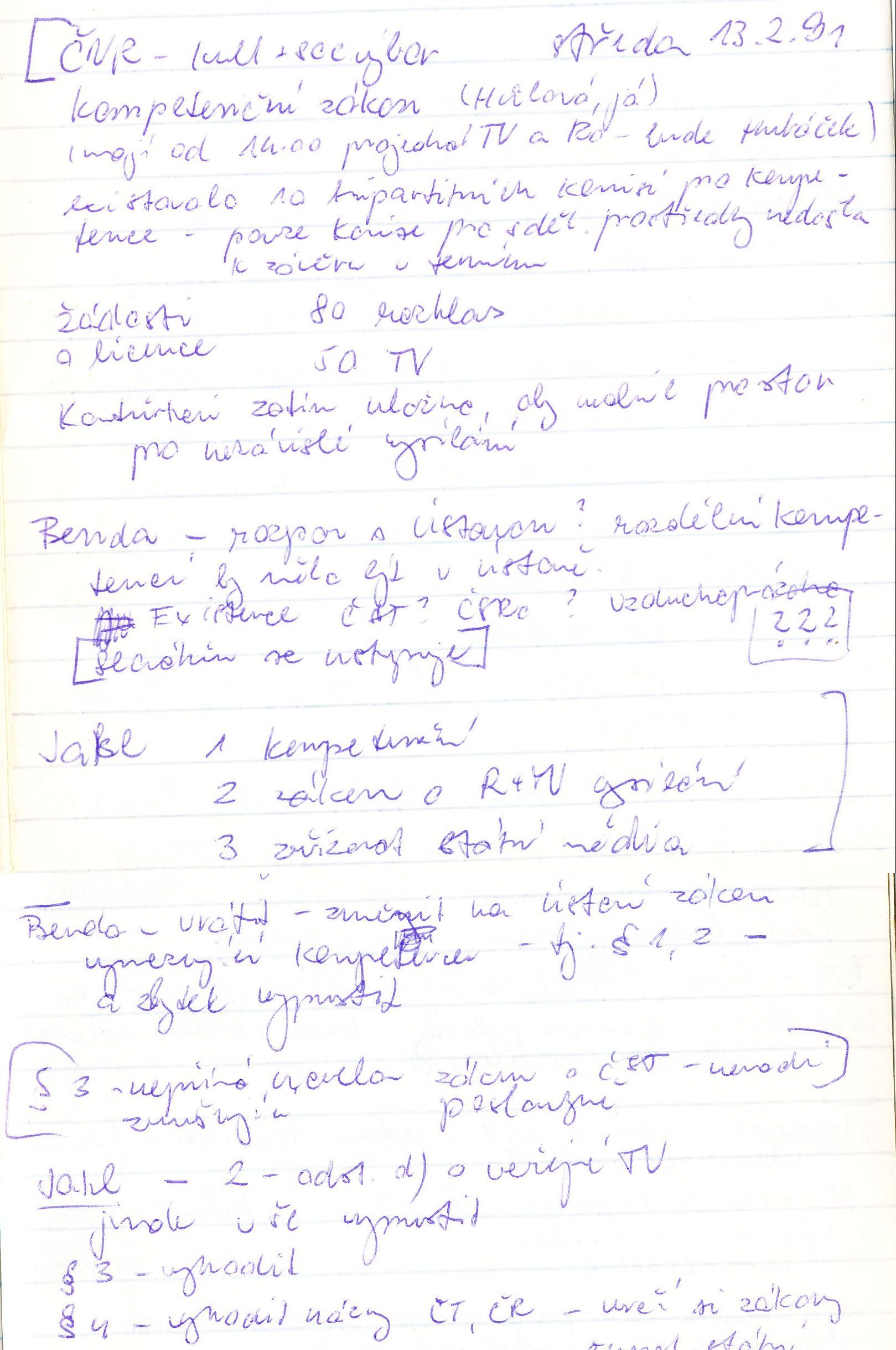 zapis z jednání v ČNR 13. února 1991