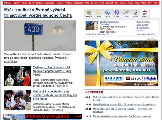 webov strnka idnes.cz nedle 29.11. o plnoci