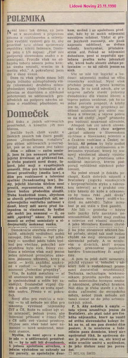 článek LN 23.11.1990 - PS dodán dodatečně v r. 2025